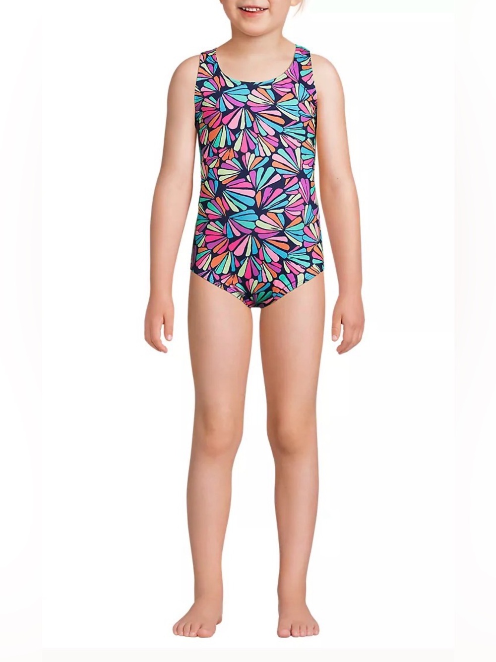 Lands’ End Girls XL 14/16 One Piece Swimsuit Colorful Floral HighClo NWT